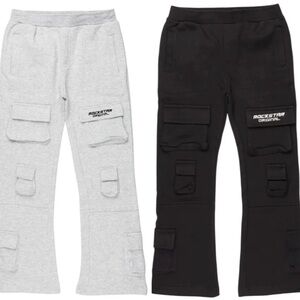 Rockstar Original • Grey & Black • Stacked Flare Track Pants